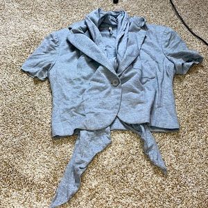 Grey cotton shrug jacket with removable scarf